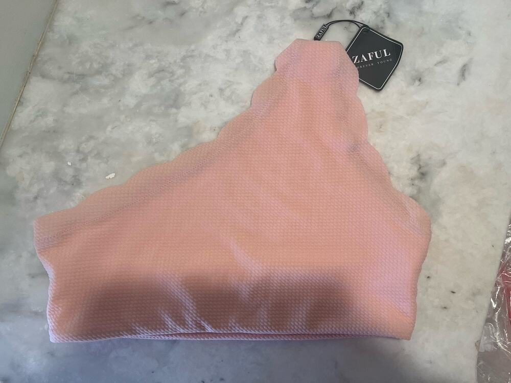 NWT One Shoulder Bikini Top Pink XL Removable Pads Swim Top